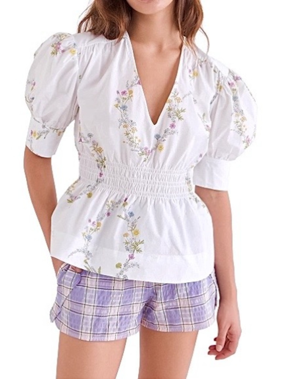 ⭐️LAST$Drop✨GANNI blouse White Floral poplin Peplum